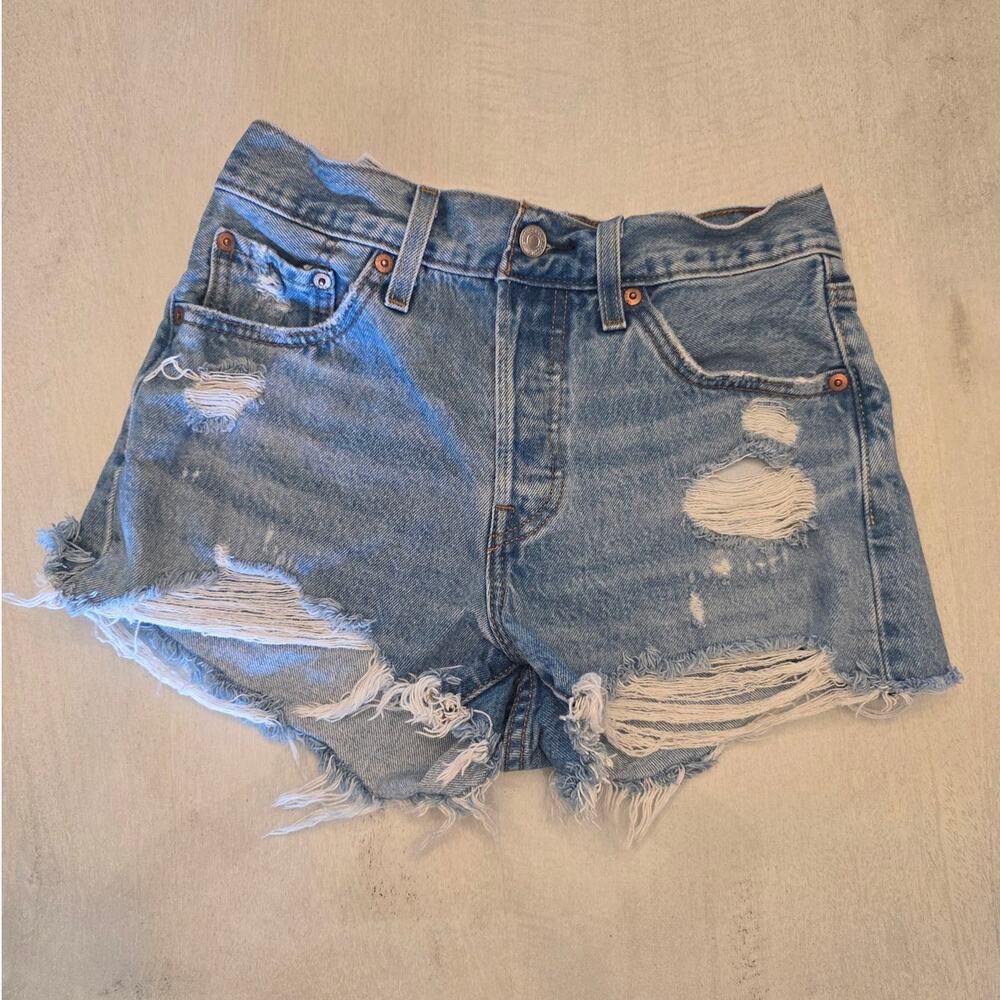 Levi's Women's Button Fly 501 Denim Cutoff Jean Shorts Distressed SZ 25